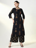 Women's Graphic Black Straight Kurta Set