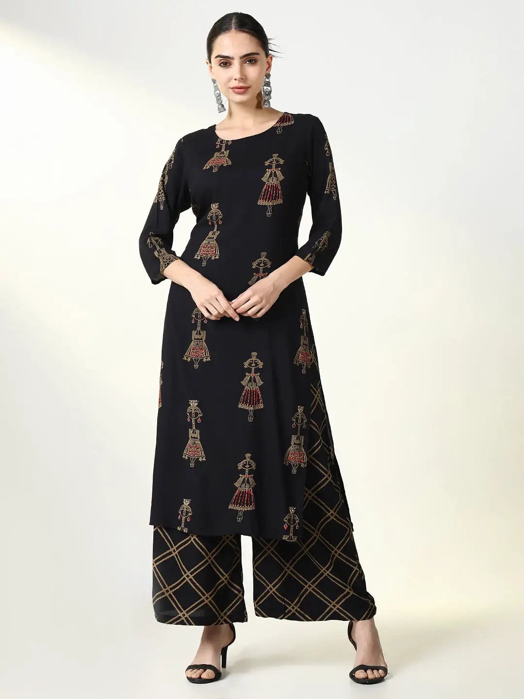 Women's Graphic Black Straight Kurta Set