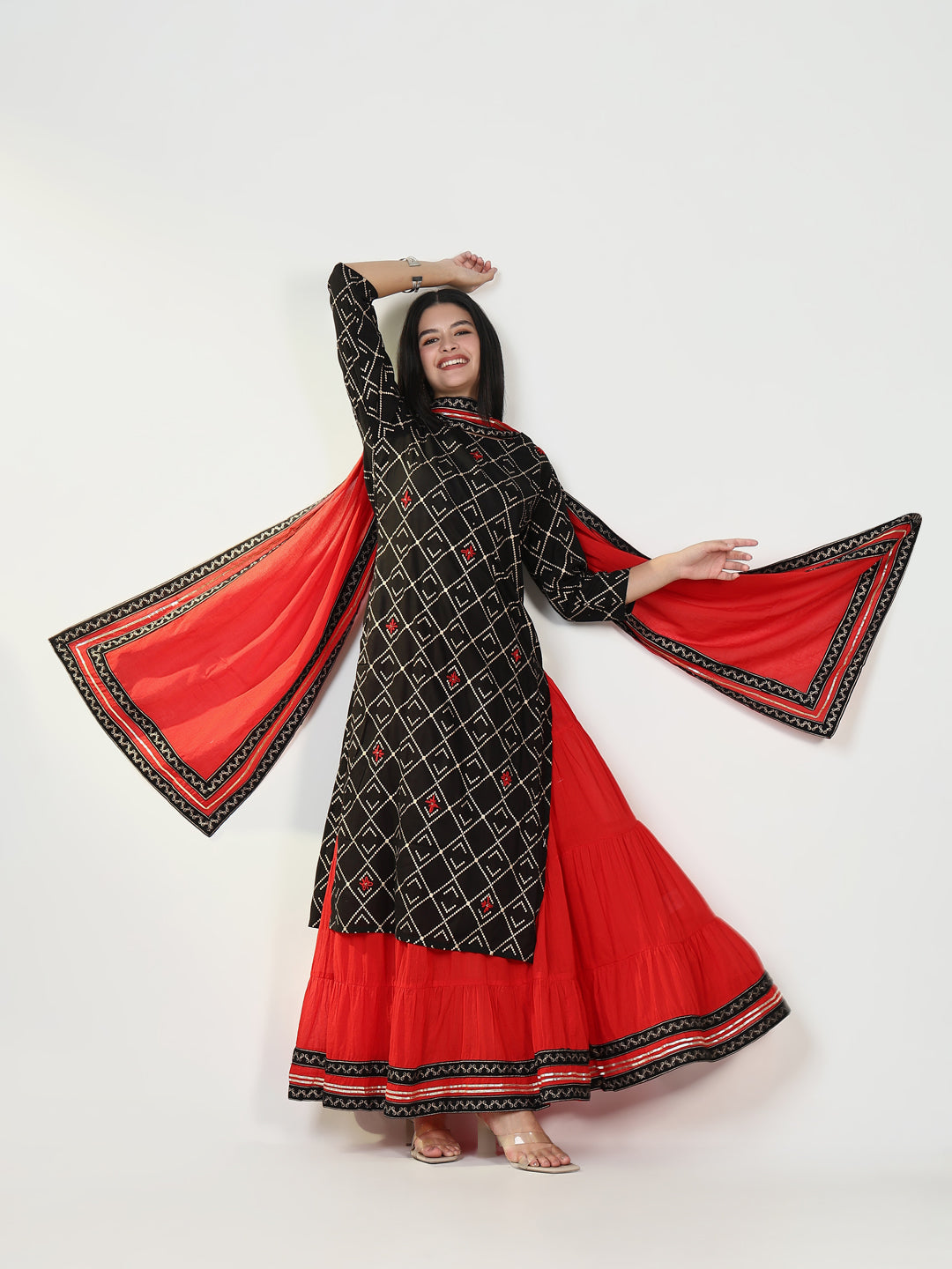 Women's Graphic Black Kurta Set with Dupatta