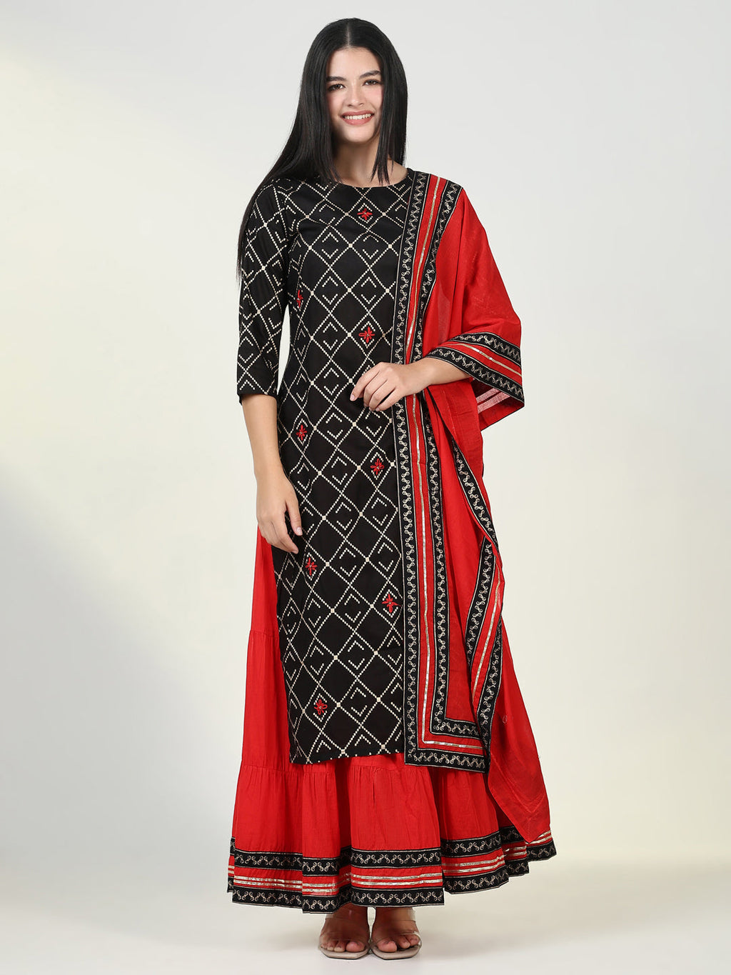 Women's Graphic Black Kurta Set with Dupatta