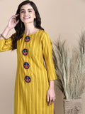 Women's Striped Mustard Straight Kurta Set