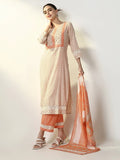Women's Graphic Orange Straight Kurta Set with Dupatta