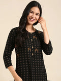 Women's Ethnic Geometric Black Straight Kurta Set