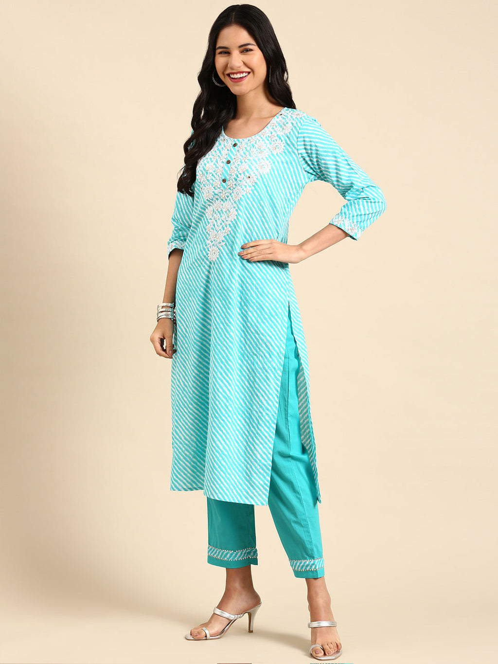 Women's Solid Blue Straight Kurta Set with Dupatta