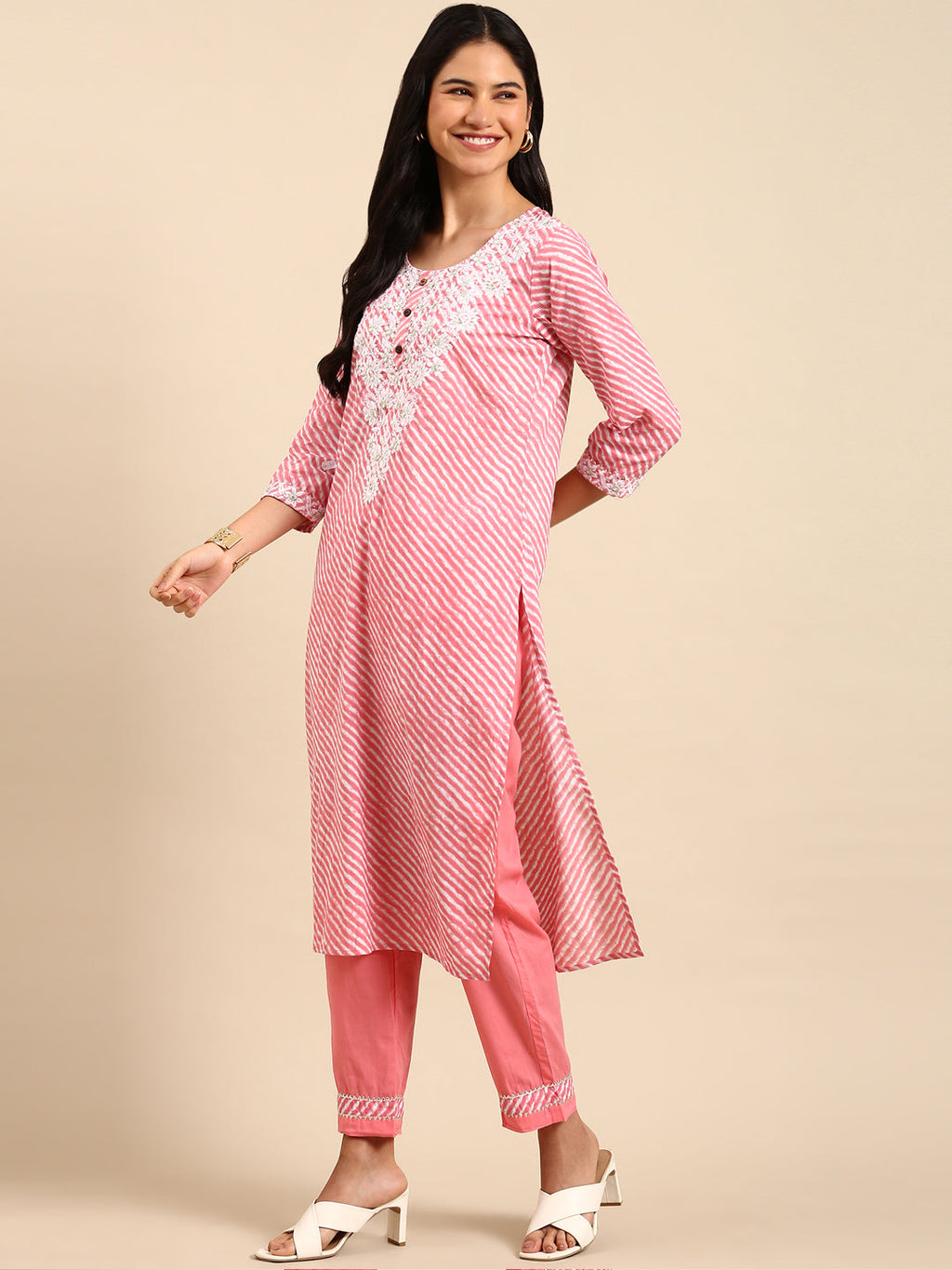 Women's Solid Pink Ethnic Straight Kurta Set with Dupatta