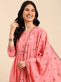 Women's Solid Ethnic Pink A-Line Kurta Set with Dupatta