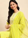 Women's Floral Prints Yellow Straight Kurta Set with Dupatta