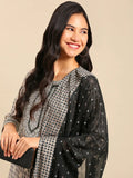 Women's Graphic Printed Grey Straight Kurta Set with Dupatta