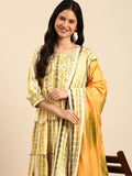 Women's Striped Cream Anarkali Kurta Set with Dupatta