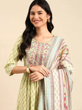 Women's Floral Green Anarkali Kurta Set with Dupatta