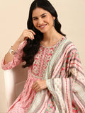 Women's Floral Pink Anarkali Kurta Set with Dupatta