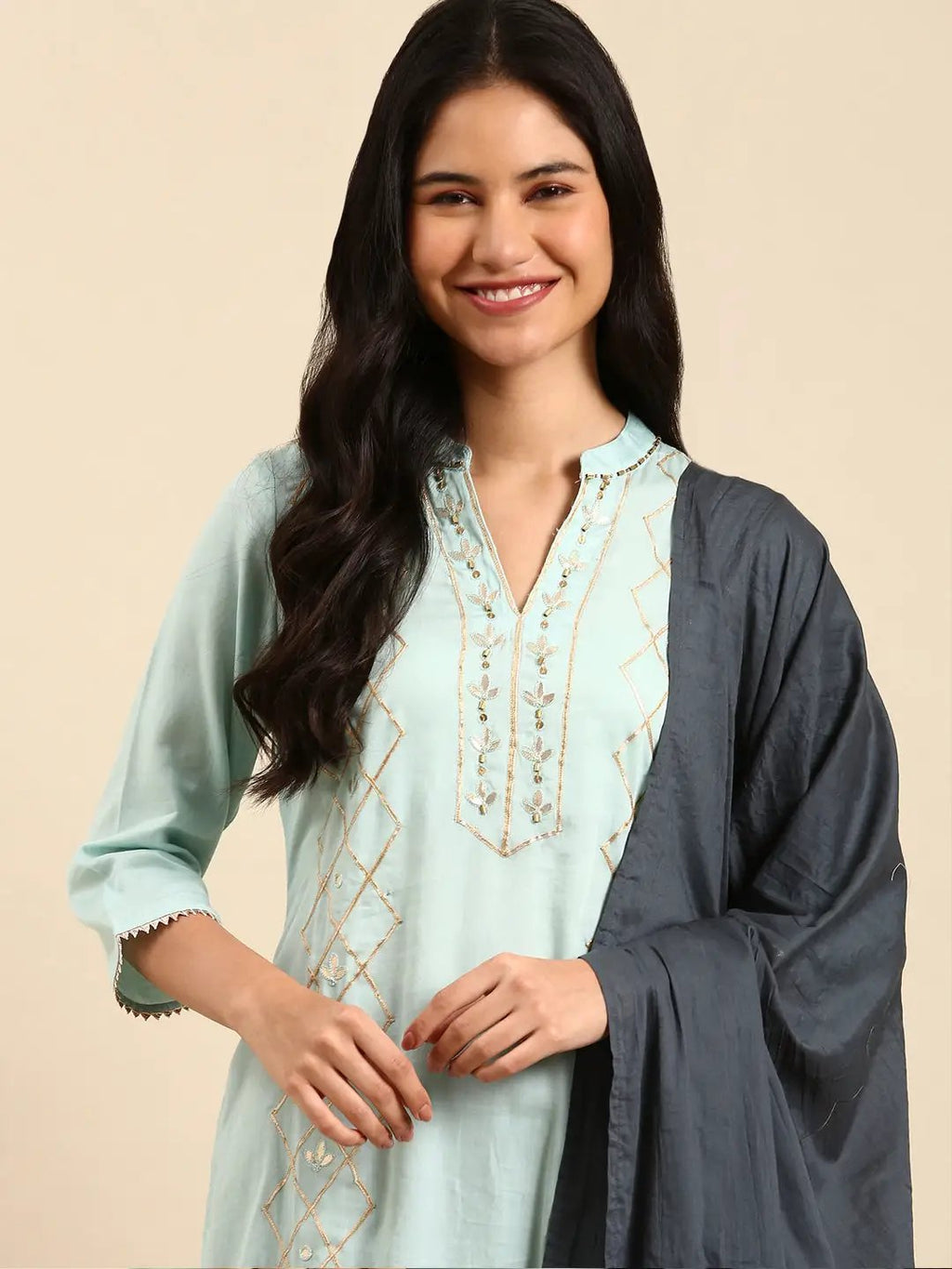 Women's Solid Ethnic Blue Straight Kurta Set with Dupatta
