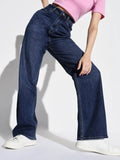 Women's Navy Blue Comfort Wide Leg Light Fade Jeans