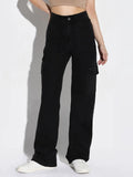 Women's Black Comfort Wide Leg Light Fade Acid Wash Jeans