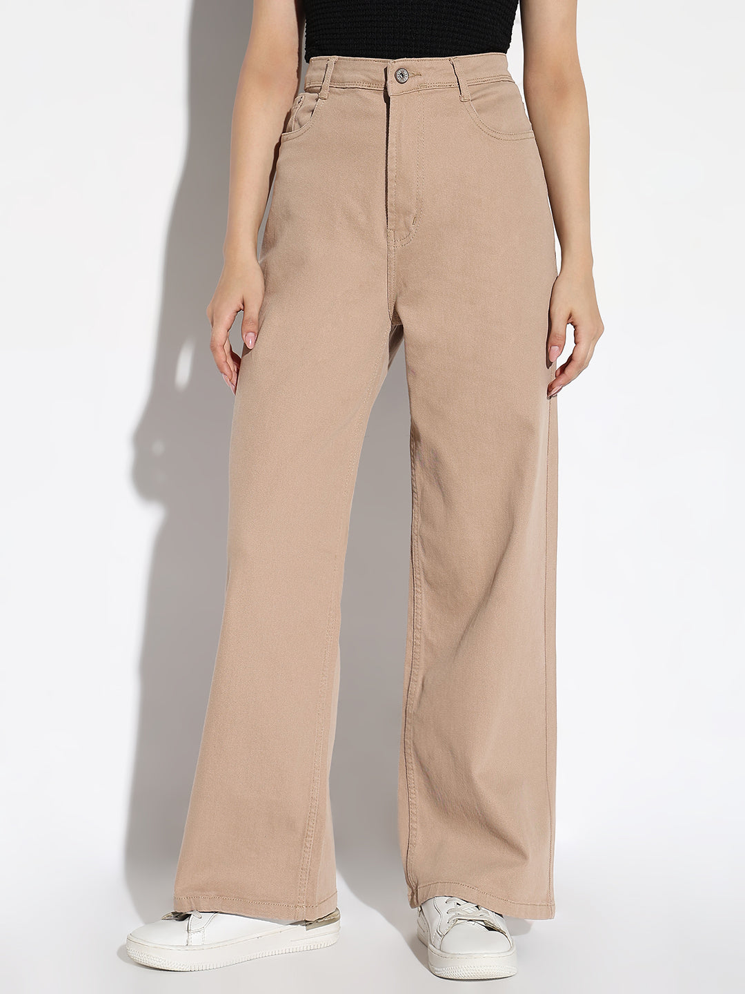 Women's Beige Comfort Wide Leg Denim Jeans