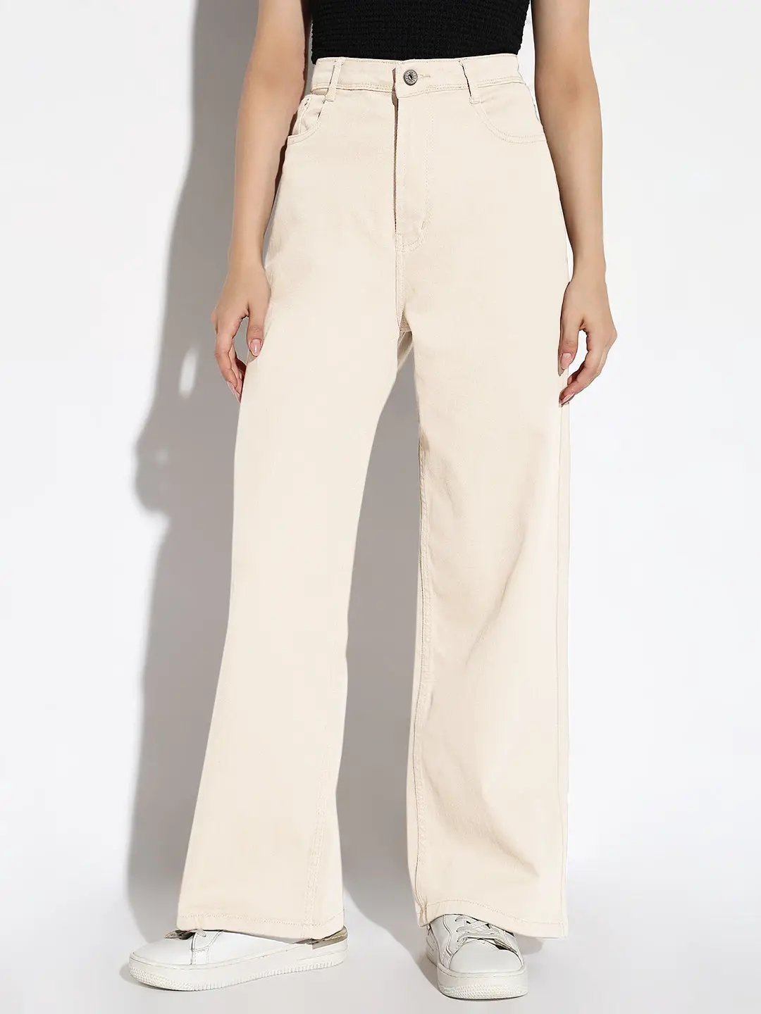 Women's Cream Wide Leg Denim Jeans