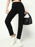 Women's Black Cotton Comfort Slim Fit Acid Wash Stretchable Jeans
