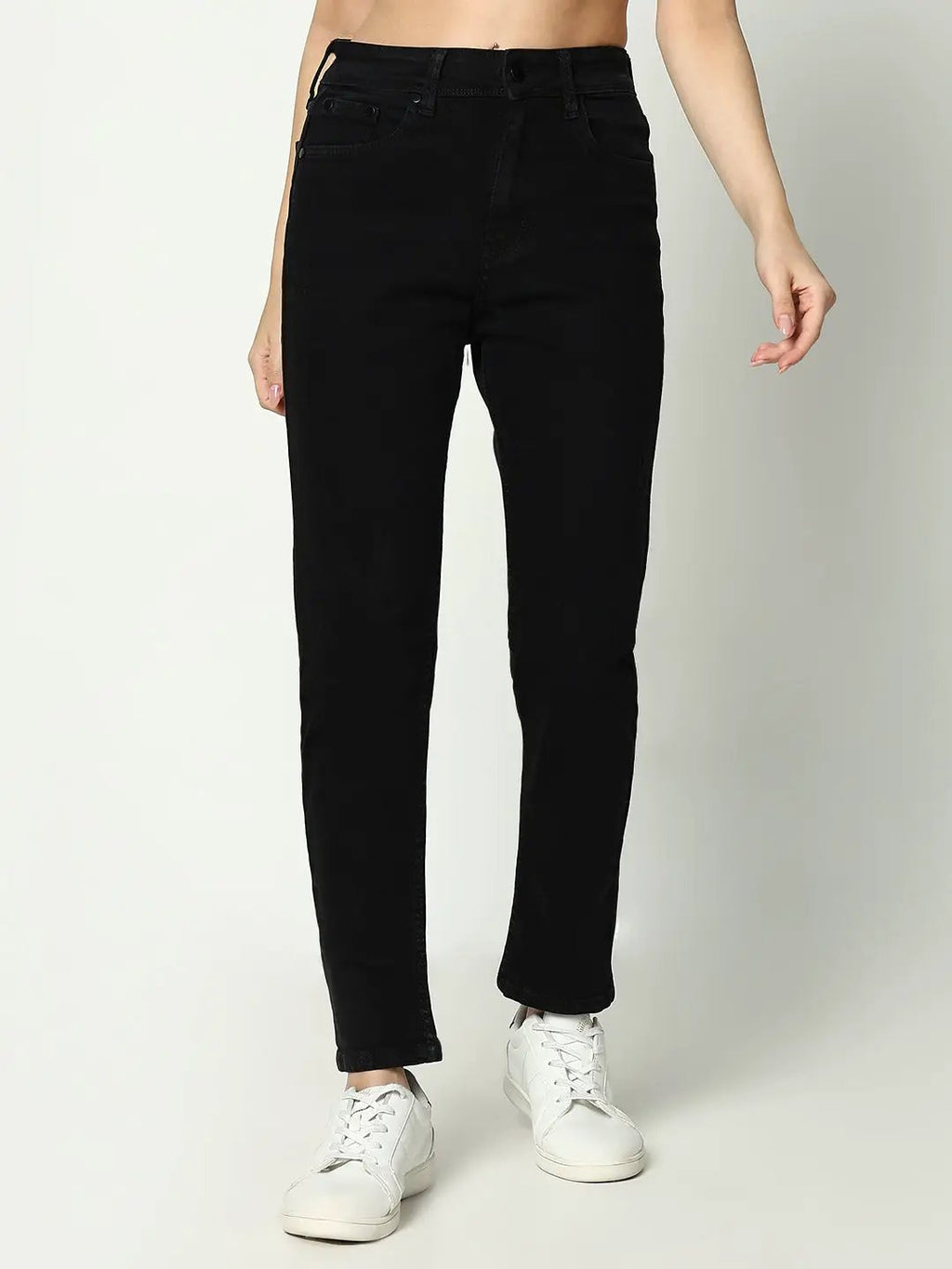 Women's Black Cotton Comfort Slim Fit Acid Wash Stretchable Jeans