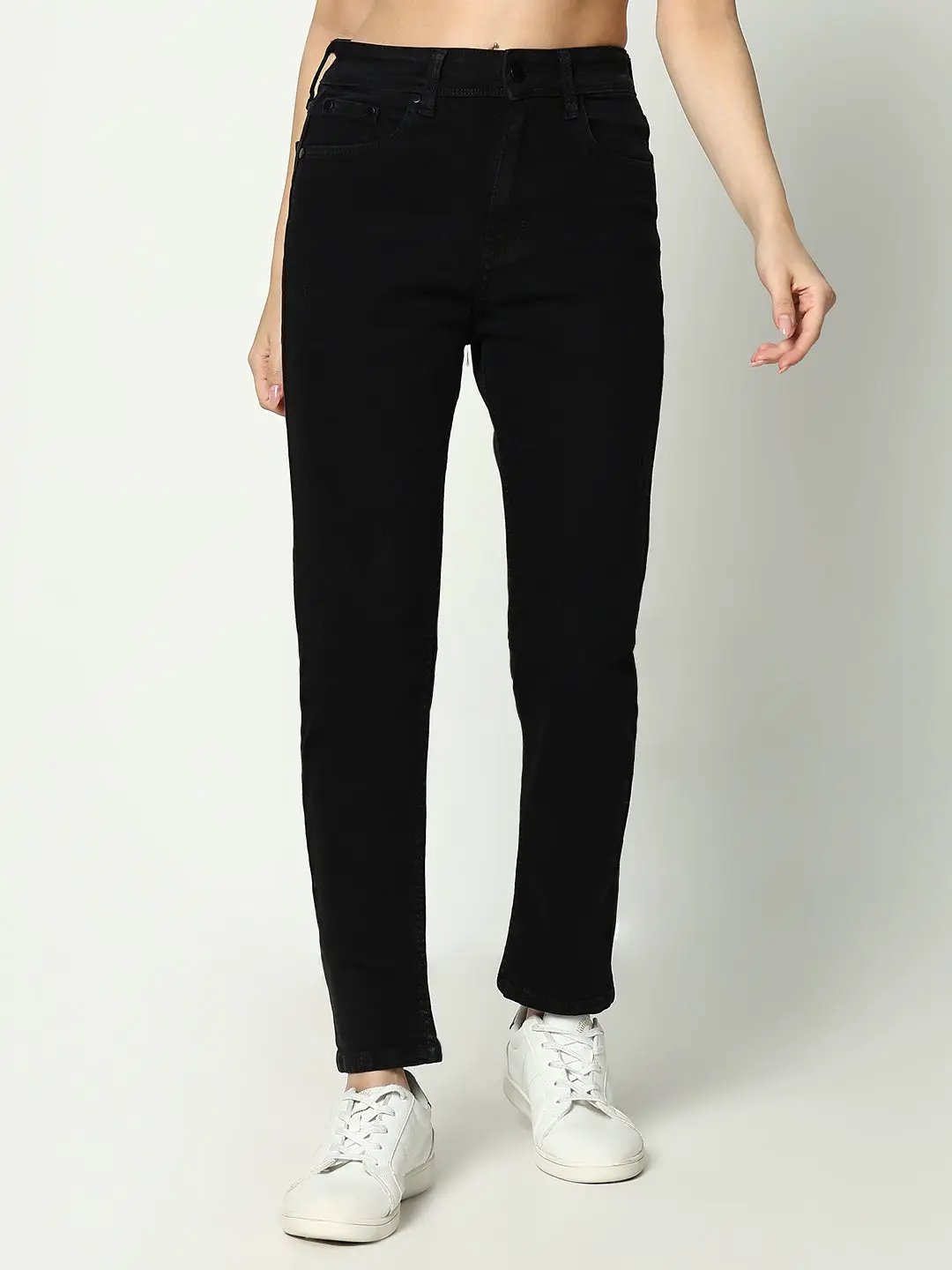 Women's Black Cotton Comfort Slim Fit Acid Wash Stretchable Jeans