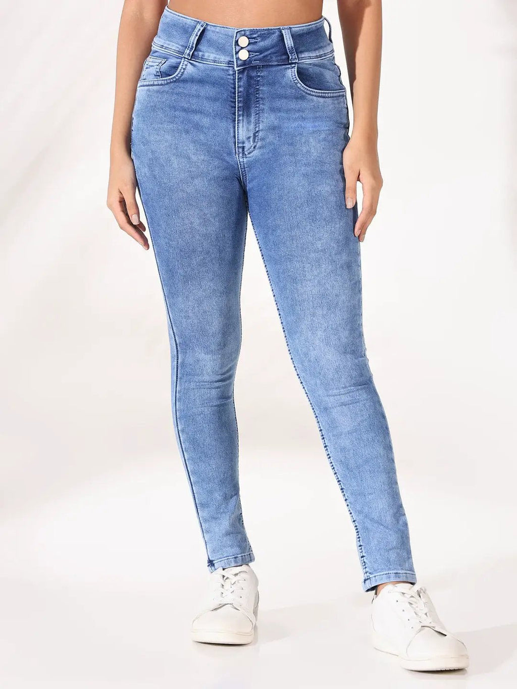 Women's Blue Comfort Slim Fit Light Fade Acid Wash Stretchable Jeans