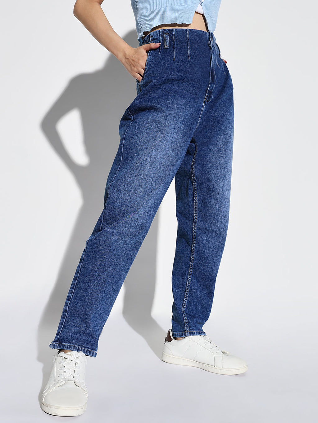 Women's Blue Cotton Comfort Light Fade Acid Wash Stretchable Jeans