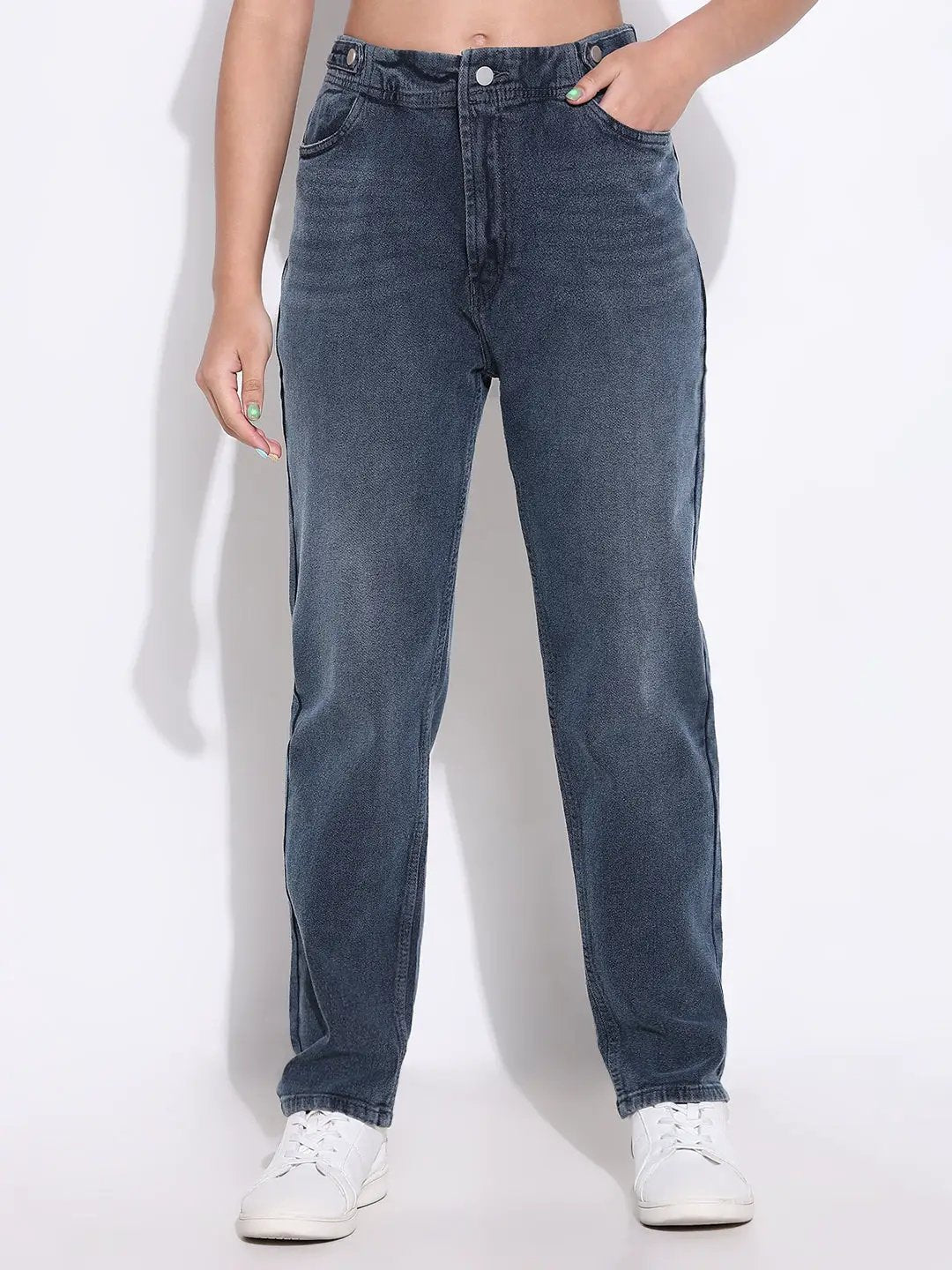 Women's Blue Comfort Straight Fit Light Fade Acid Wash Stretchable Jeans
