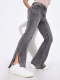 Women's Grey Comfort Bootcut Light Fade Acid Wash Stretchable Jeans
