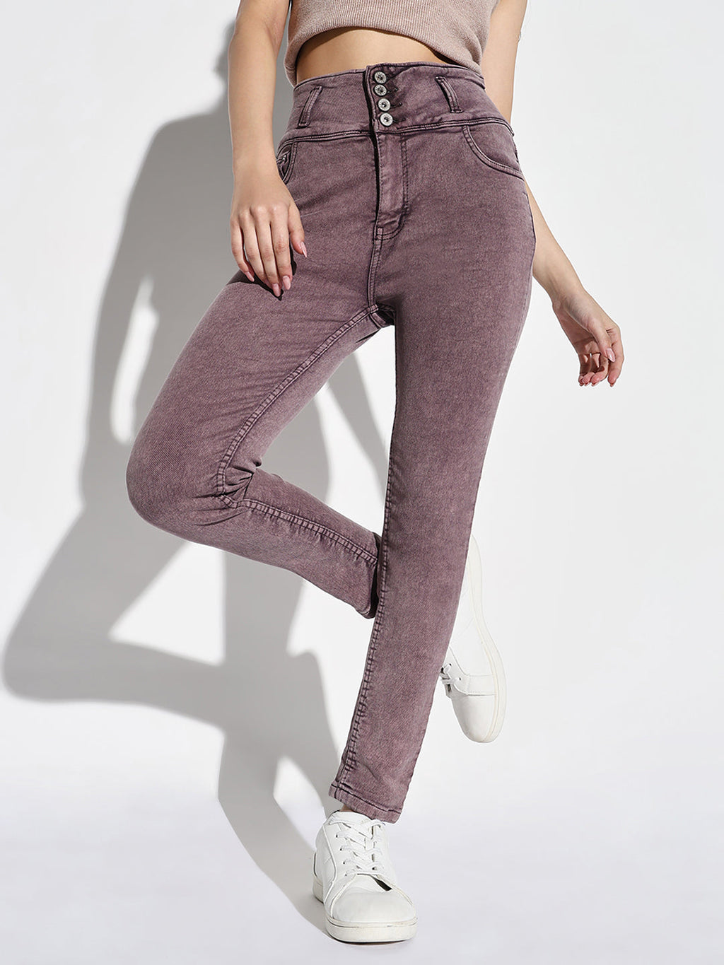 Women's Purple Comfort Slim Fit Light Fade Acid Wash Jeans