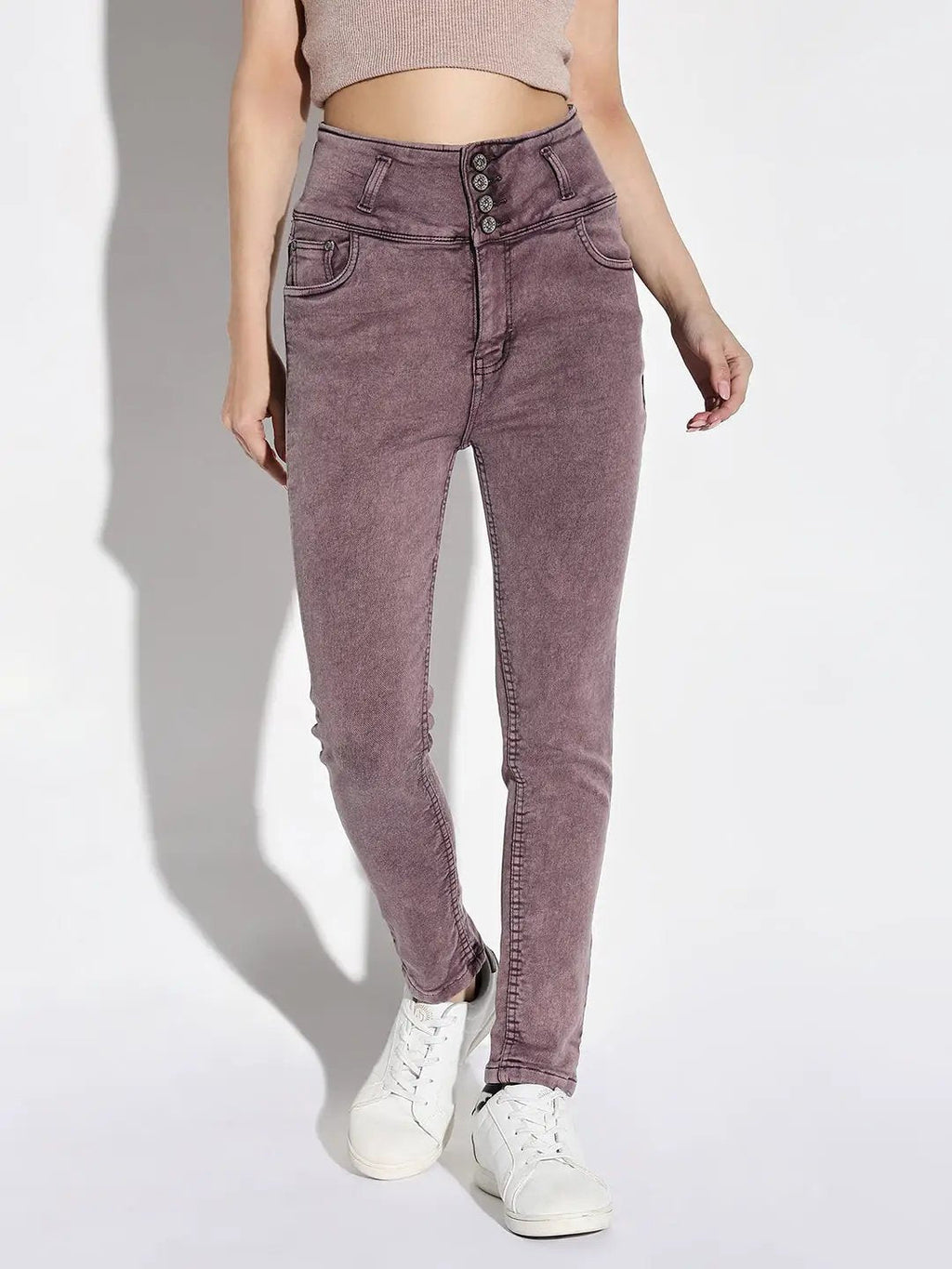 Women's Purple Comfort Slim Fit Light Fade Acid Wash Jeans