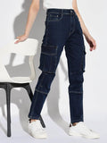 Women's Navy Blue Comfort Straight Fit Light Fade Stretchable Jeans
