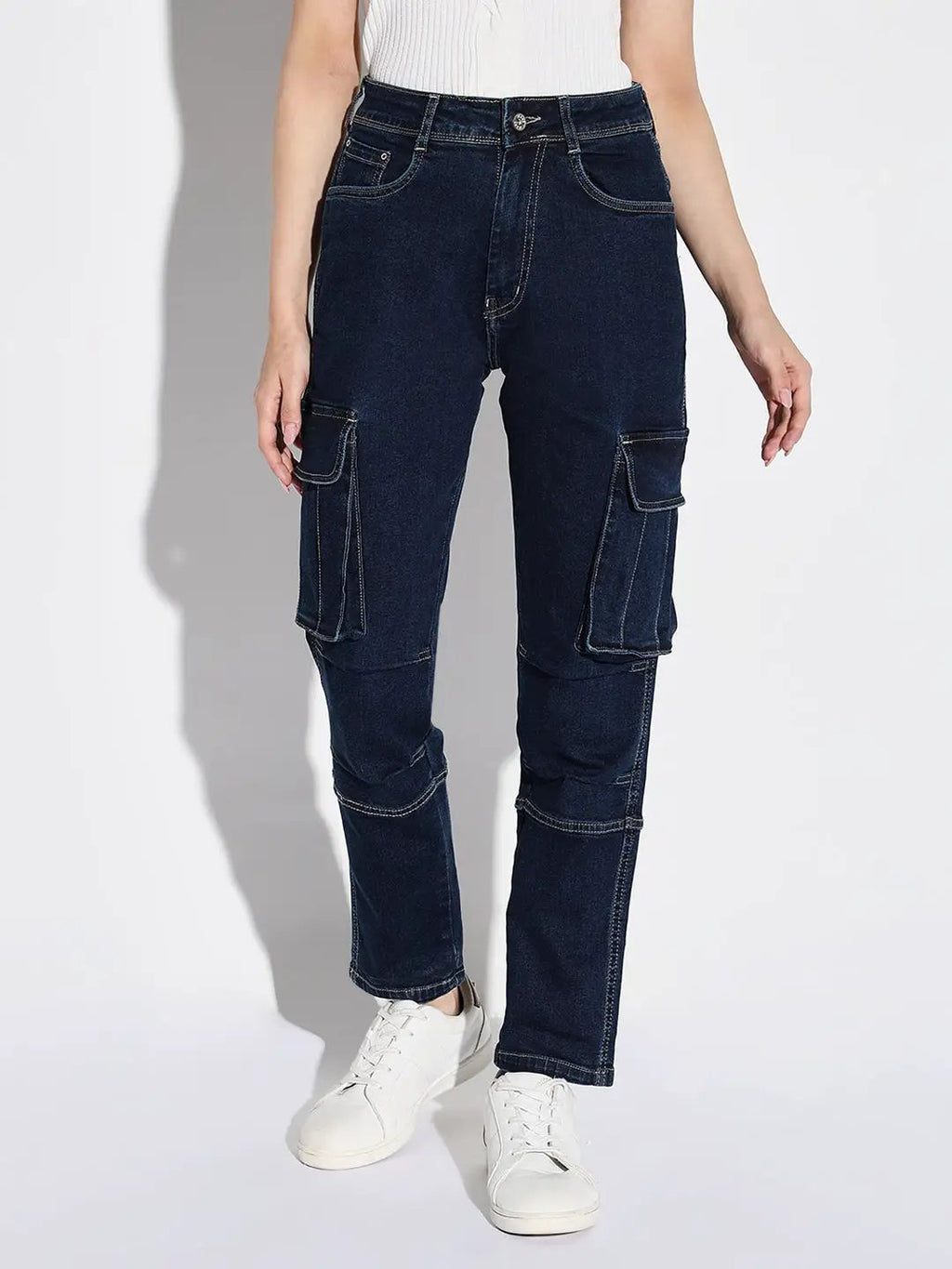 Women's Navy Blue Comfort Straight Fit Light Fade Stretchable Jeans
