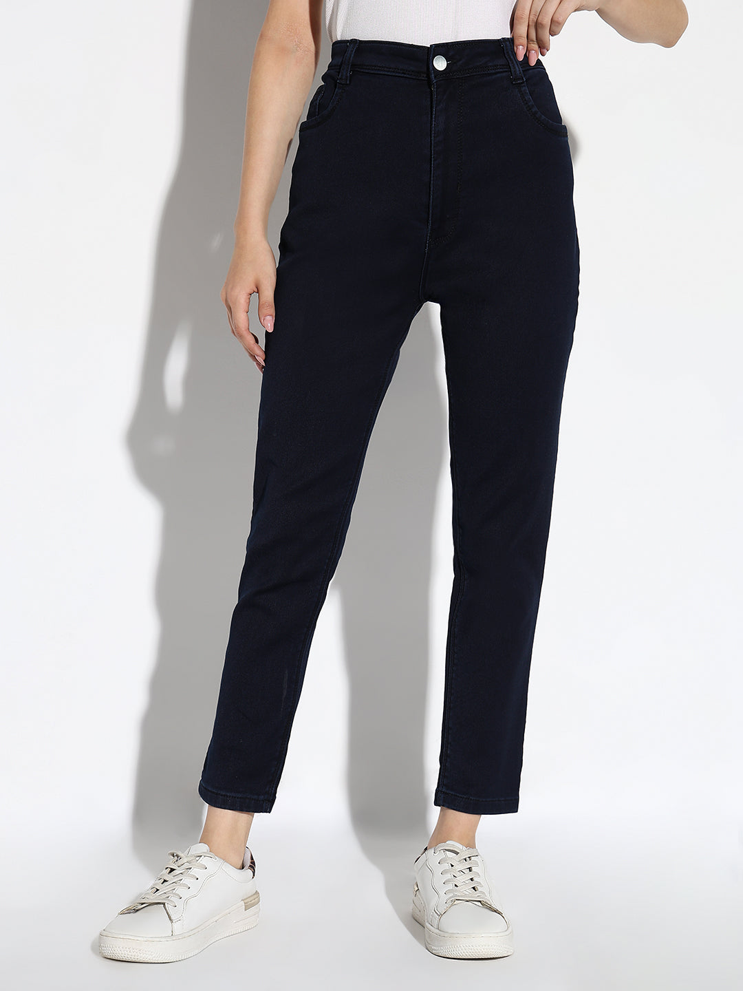Women's Navy Blue Cotton Comfort Slim Fit Acid Wash Stretchable Jeans