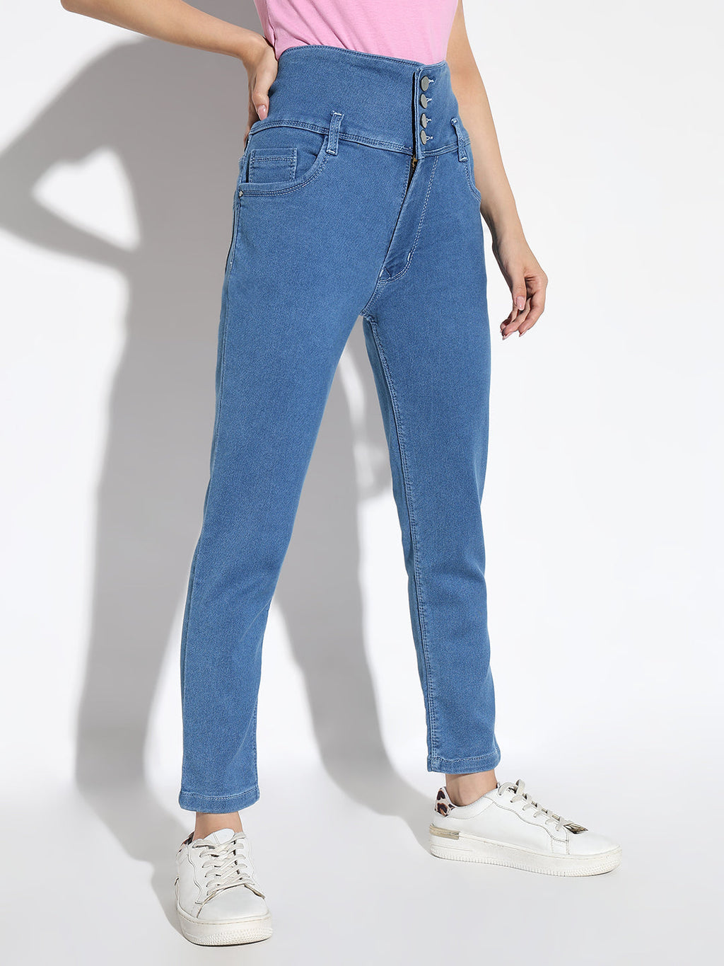 Women's Blue Comfort Straight Fit Acid Wash Stretchable Jeans