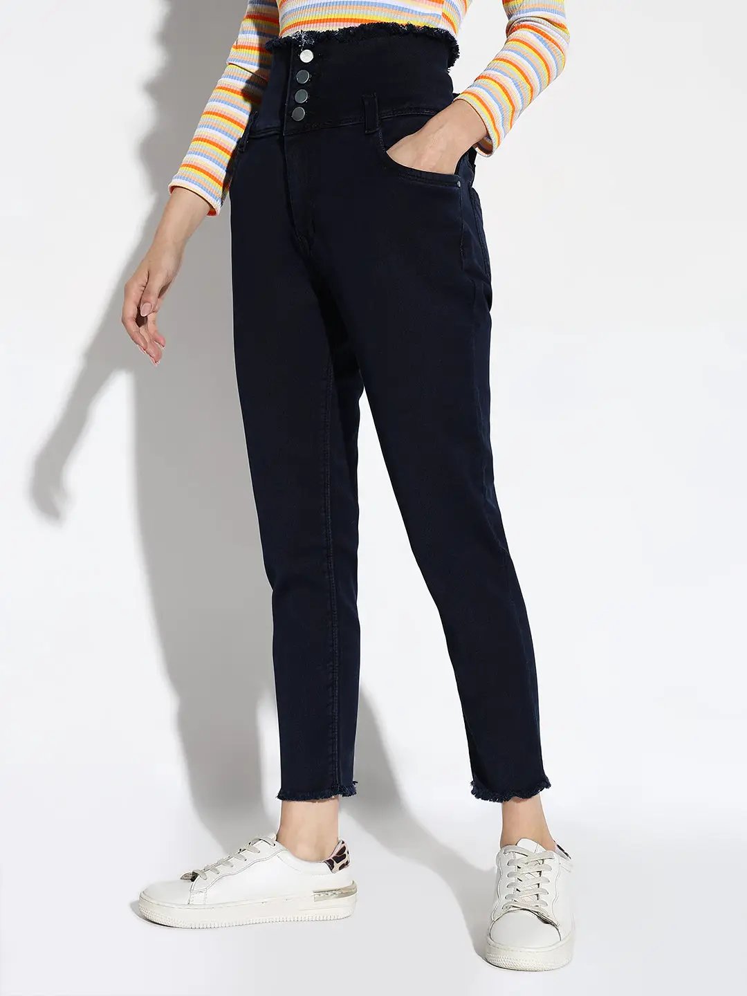 Women's Navy Blue Comfort Slim Fit High-Rise Stretchable Jeans