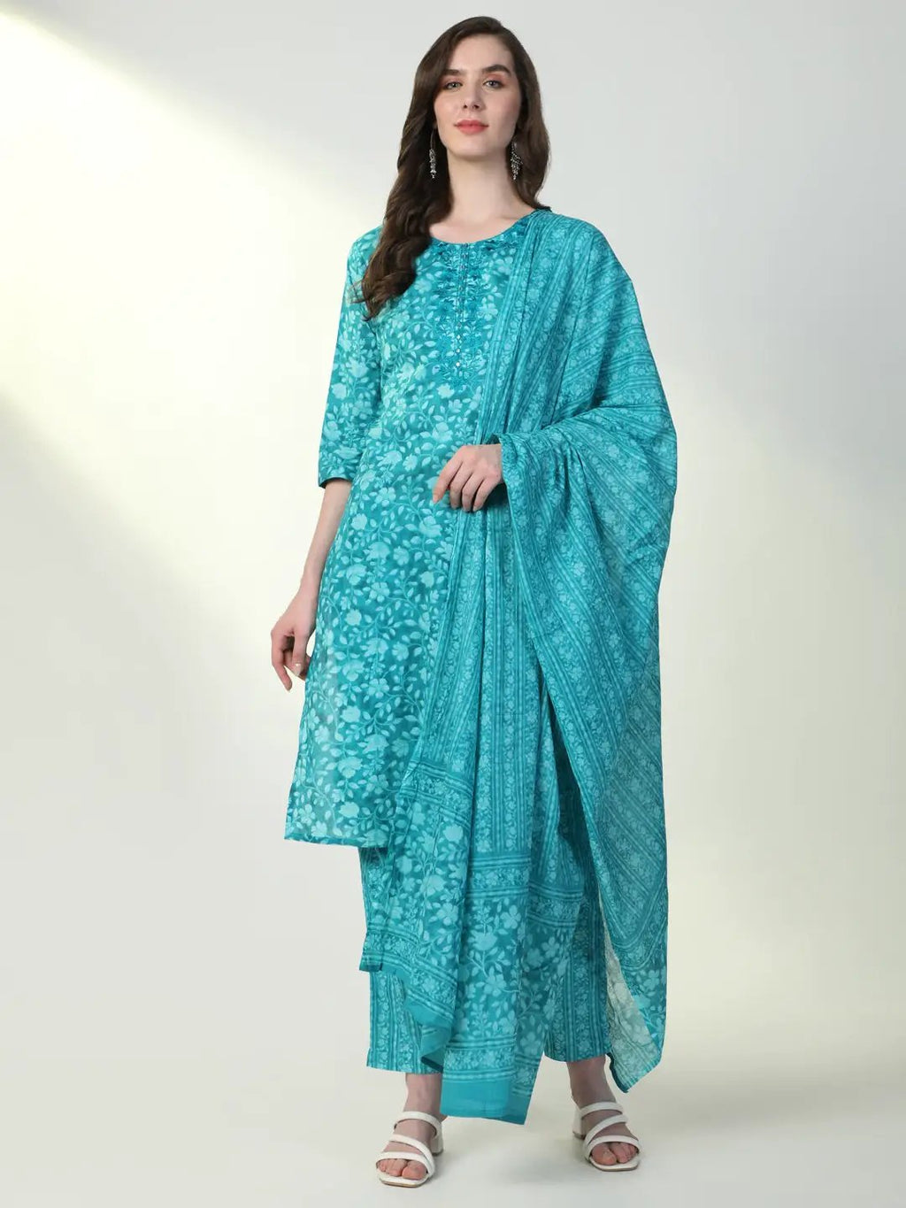 Women's Floral Blue Kurta Sets with Dupatta