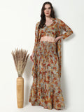 Women's Brown Printed Co-Ords Set with Shrug