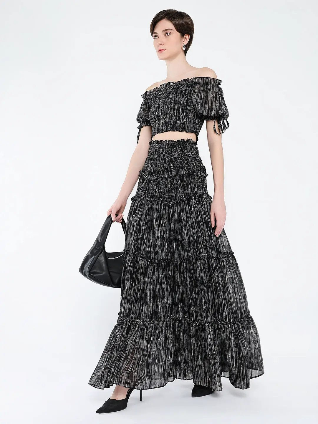 Women's Black Casual Printed Co-Ords Set