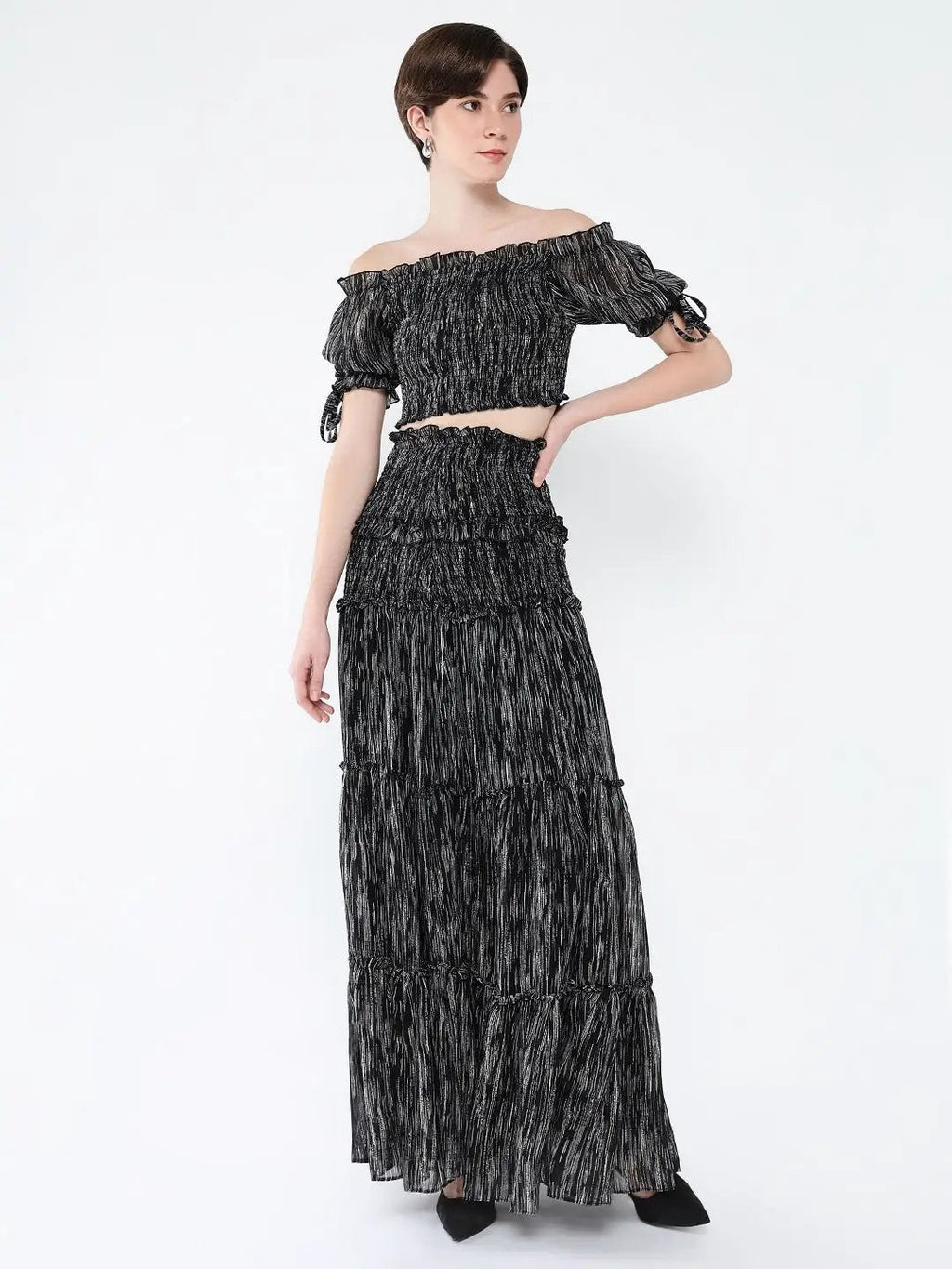 Women's Black Casual Printed Co-Ords Set
