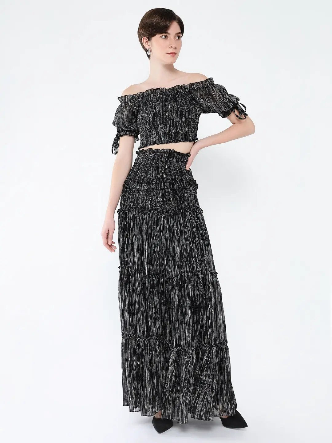 Women's Black Casual Printed Co-Ords Set