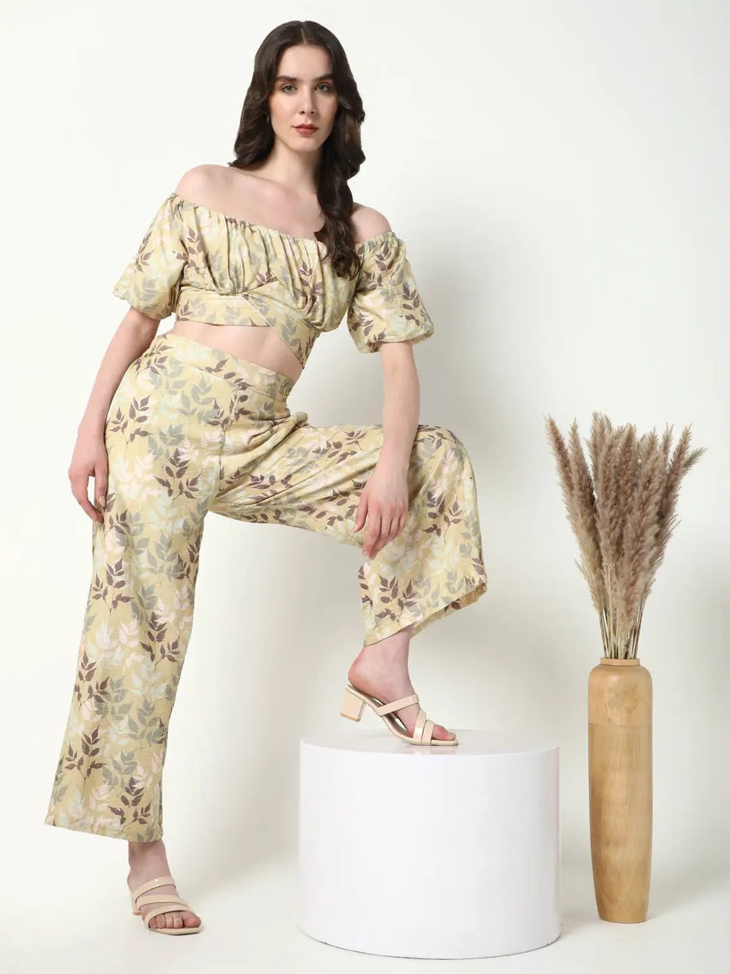 Women's Beige Printed Co-Ords Set