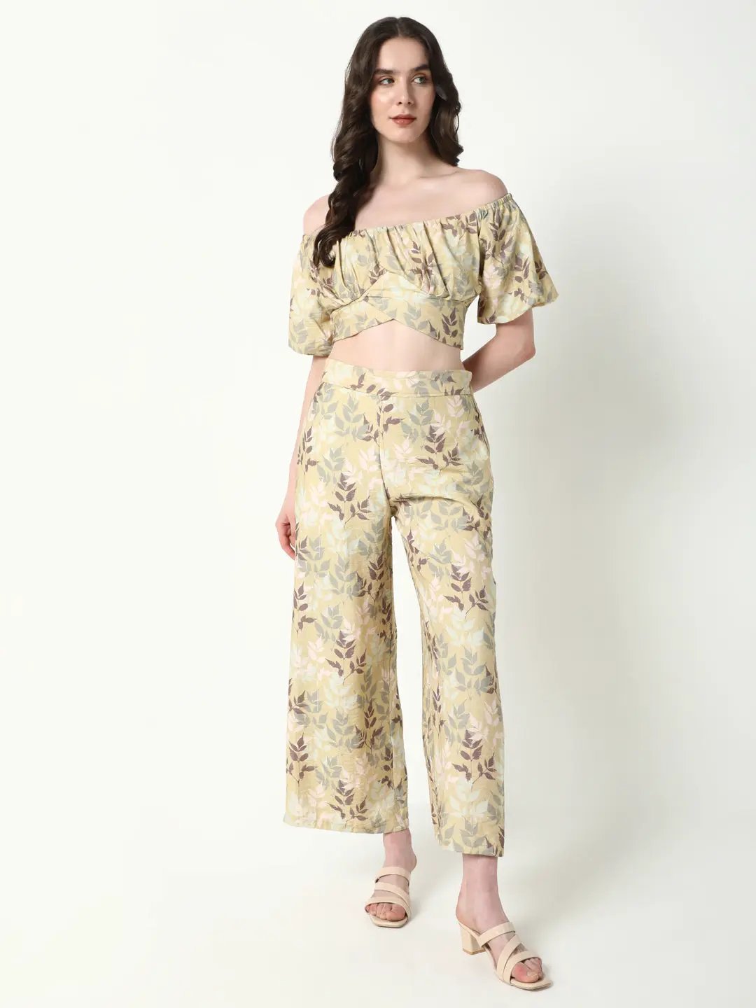 Women's Beige Printed Co-Ords Set