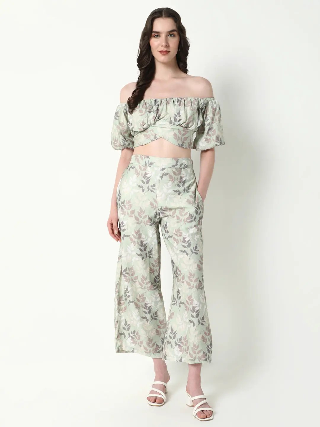 Women's Green Printed Casual Co-Ords Set