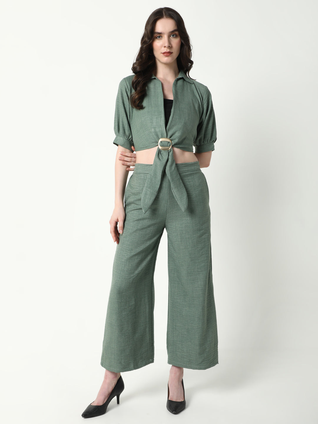 Women's Green Solid Co-Ords Set with Tube Top