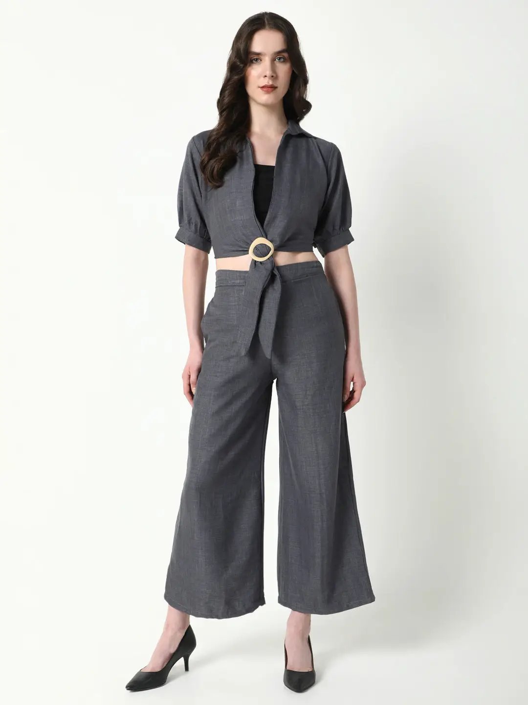 Women's Grey Solid Co-Ords Set with Tube Top