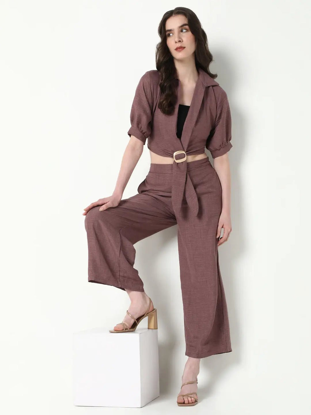 Women's Purple Solid Co-Ords Set with Tube Top
