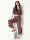 Women's Purple Solid Co-Ords Set with Tube Top