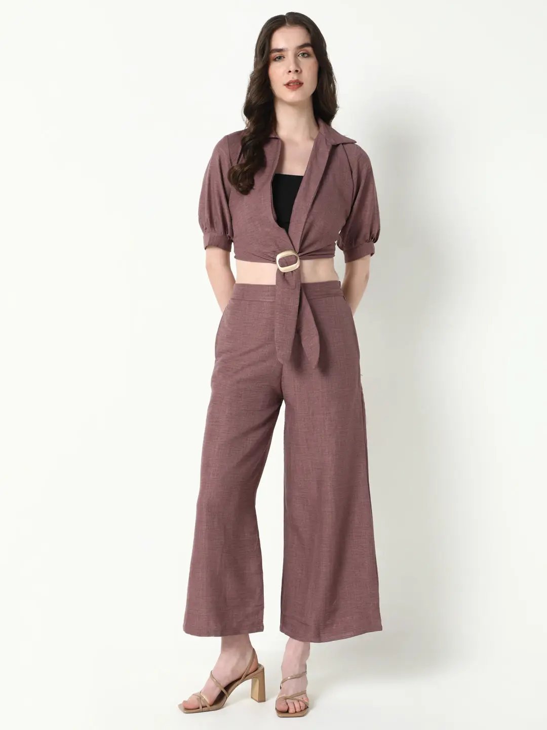 Women's Purple Solid Co-Ords Set with Tube Top