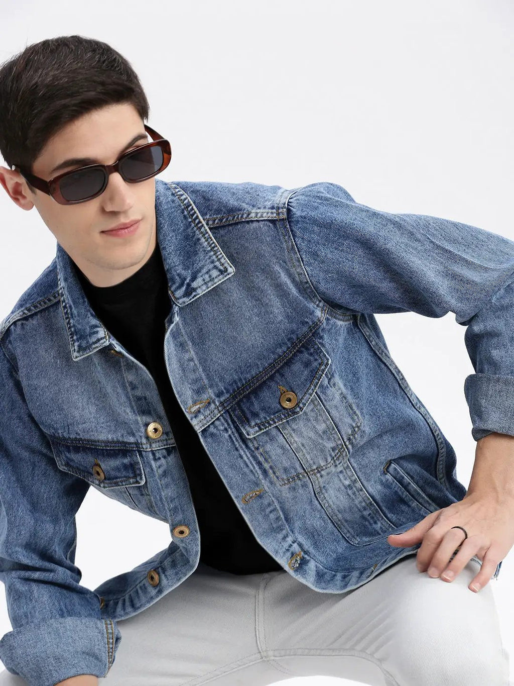 Men's Blue Windcheater Rapid-Dry Washed Denim Jacket