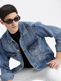 Men's Blue Windcheater Rapid-Dry Washed Denim Jacket