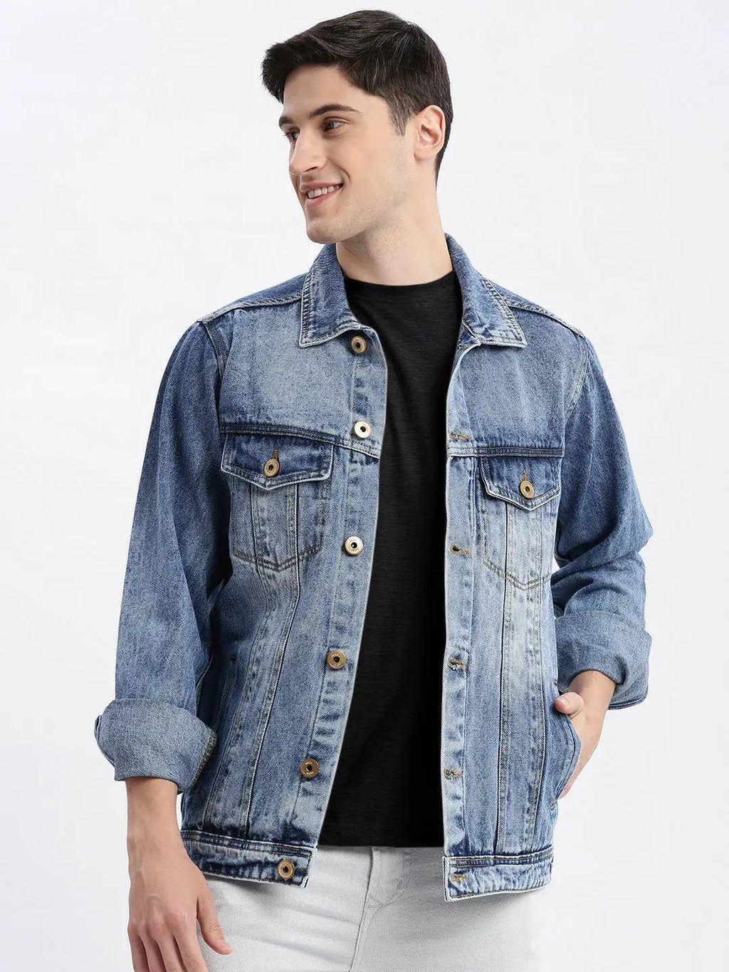 Men's Blue Windcheater Rapid-Dry Washed Denim Jacket